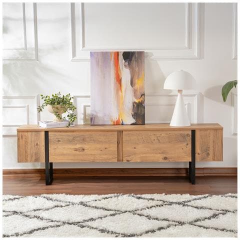 Moov Porta Tv Industriale Con Armadi In Legno E Neri 180 Cm - Foto 2