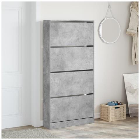 Scarpiera 4 Cassetti Ribaltabili Grigio Cemento 80x21x163,5 Cm - Foto 2