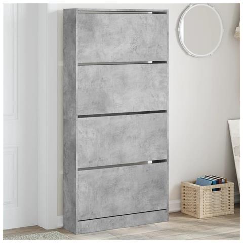 Scarpiera 4 Cassetti Ribaltabili Grigio Cemento 80x21x163,5 Cm - Foto 8