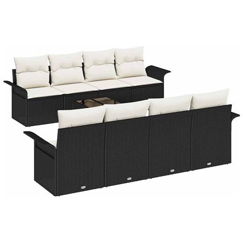 Set di Sofà da Giardino 9 Pezzi con Cuscini Polyrattan Nero - Foto 1