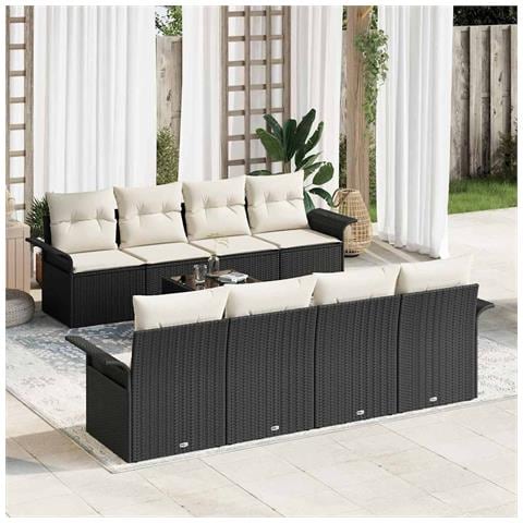 Set di Sofà da Giardino 9 Pezzi con Cuscini Polyrattan Nero - Foto 2