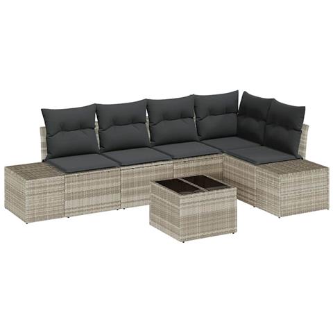 Set Divano da Giardino a 6 Pezzi con Cuscini Grigio Polyrattan - Foto 1