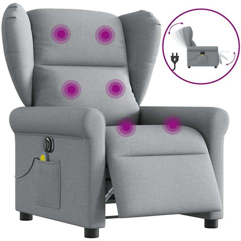 Poltrona Reclinabile Massaggio Elettrica Grigio Chiaro Tessuto - Foto 9