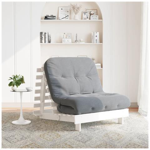 Divano Letto Futon con Materasso Bianco 80x206x11cm Legno Pino - Foto 2