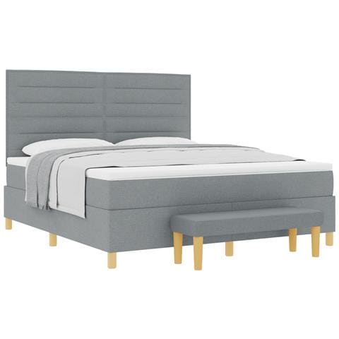 Letto Box Spring con Materasso e Panchina Grigio Chiaro 180x200 cm Tessuto - Foto 1
