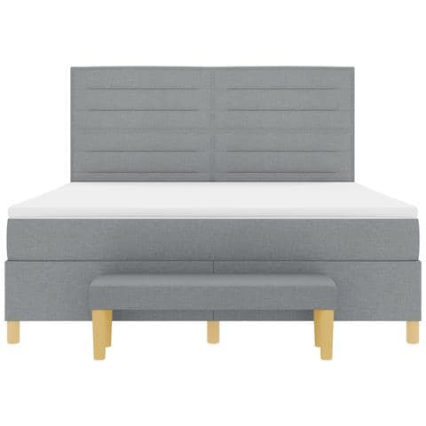 Letto Box Spring con Materasso e Panchina Grigio Chiaro 180x200 cm Tessuto - Foto 9
