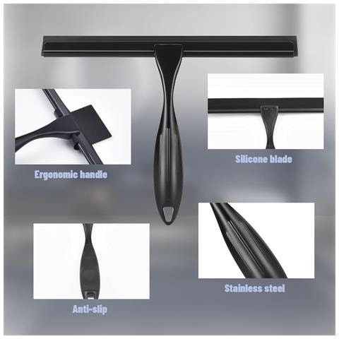 Set Tergivetro Nero In Acciaio Inossidabile Con Ganci - Ideale Per Bagno, Balcone E Finestrini Auto 12 Pollici - Foto 2