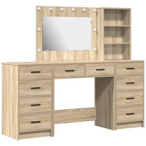 Set di Toeletta a 3 Pezzi con LED in Legno Ingegnerizzato Rovere Sonoma - Foto 1