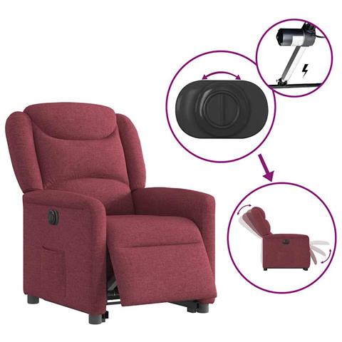 Poltrona Alzapersona Reclinabile Elettrica Rosso Vino Tessuto - Foto 9