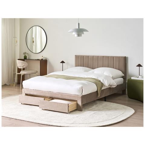 Letto Con Cassetti Contenitori Velluto Lonzac 140 X 200 Cm Tortora - Foto 1