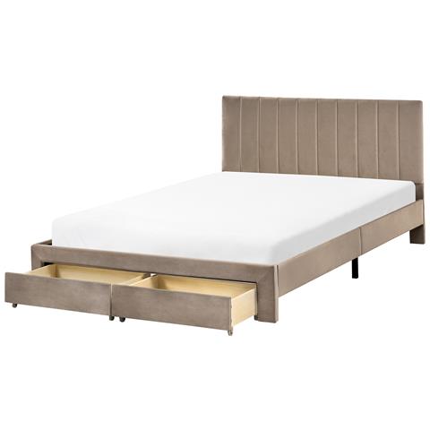 Letto Con Cassetti Contenitori Velluto Lonzac 140 X 200 Cm Tortora - Foto 2