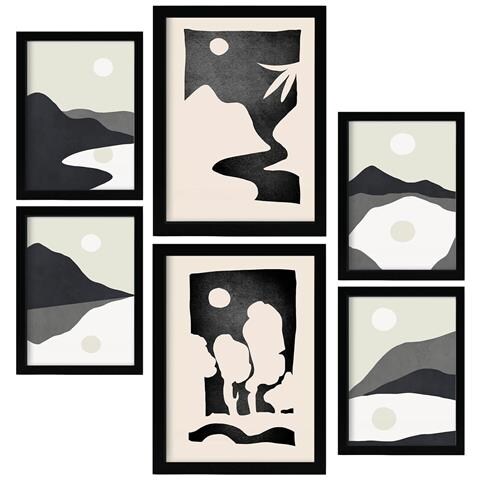 Set Di 6 Stampe Luna Di Mezzanotte In Sfondi Astratti, Dipinti Decorativi Estetici Per Il Tuo Soggiorno Di Casa A3 & A4 Cornice Nera - Foto 1