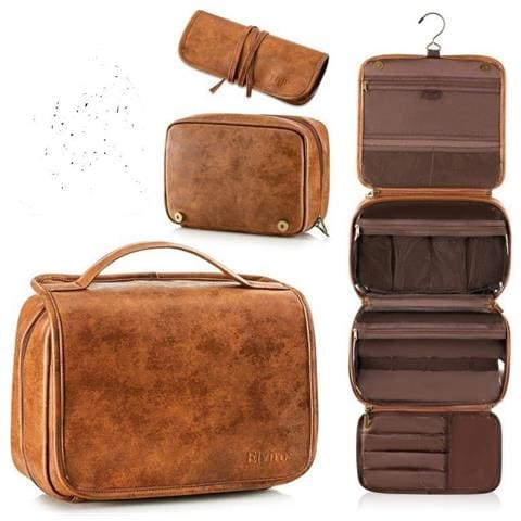Borsa Da Toilette Da Viaggio 3-in-1 - Organizer Portatile In Pelle Pu Con Gancio E Scomparti Multipli Brown - Foto 1