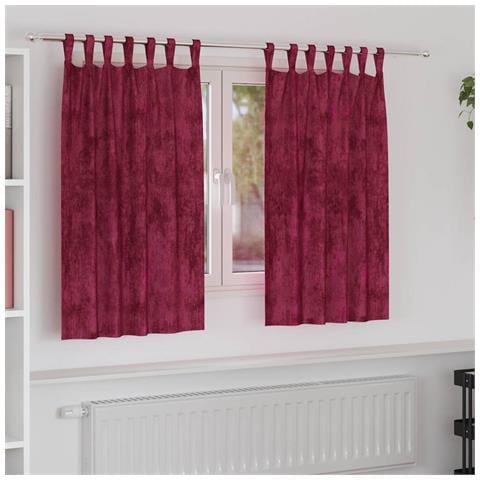 Tenda con tende 2 pcs Rosso Vino 140 x 140 cm Velluto - Foto 2