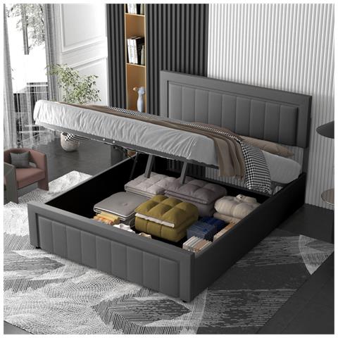 Nashville Letto Contemporaneo Con Contenitore 160x200cm In Velluto Grigio - Foto 5