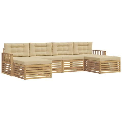 Set divani 6 pcs Bianco e Beige Legno di Acacia Massello - Foto 1
