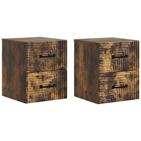 Mobiletto da notte a muro 2 pcs Rovere Fumo 34,5 x 33 x 40 cm - Foto 1