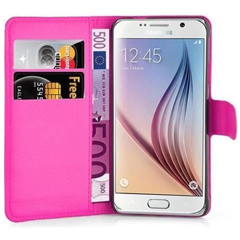 Custodia Compatibile Con Samsung Galaxy S6 In Rosa Vivo - Coperchio Protettiva Con Chiusura Magnetica, Funzione Stand E Tasca Per Le Carte - Foto 2