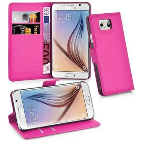 Custodia Compatibile Con Samsung Galaxy S6 In Rosa Vivo - Coperchio Protettiva Con Chiusura Magnetica, Funzione Stand E Tasca Per Le Carte - Foto 1