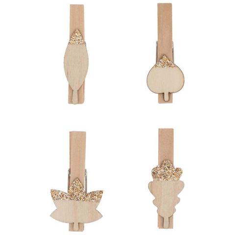 8 Clip Clip In Legno Con Foglie Dorate - Foto 1