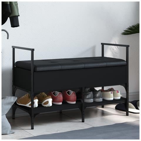 Panca Portaoggetti Nera 85,5x42x57,5 Cm In Legno Multistrato - Foto 1