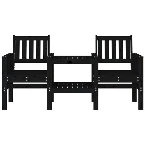 Panca da Giardino con Tavolino 2 Posti Nera Legno Massello Pino - Foto 3