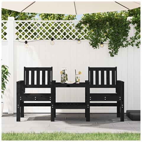 Panca da Giardino con Tavolino 2 Posti Nera Legno Massello Pino - Foto 1