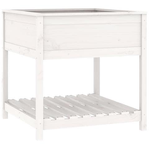 Fioriera Con Mensola Bianca 82,5x82,5x81 Cm Legno Massello Pino - Foto 1