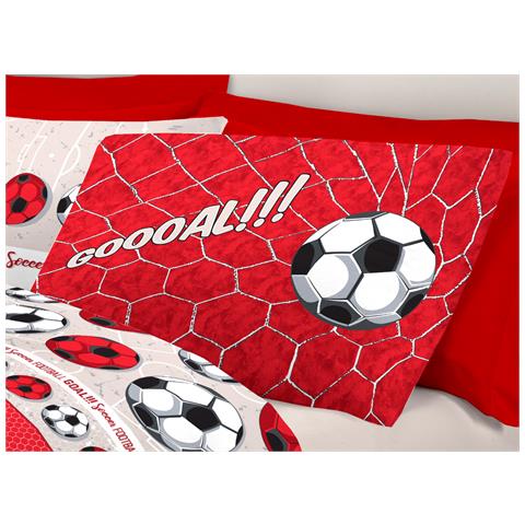 Completo Lenzuola Linea Pensieri Delicati 100% Cotone Disegno Calcio Matrimoniale Rosso - Foto 5