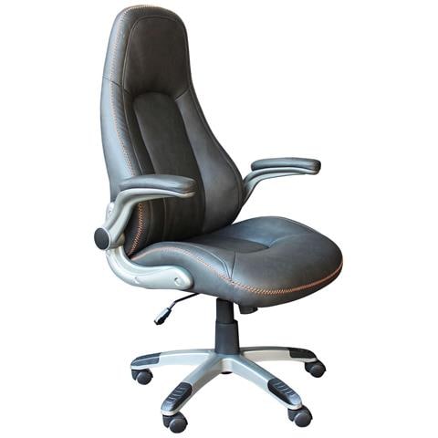 Poltrona Da Ufficio E Gaming Ergonomica In Pelle Grigia Con Bordature Arancio Montecarlo - Foto 1