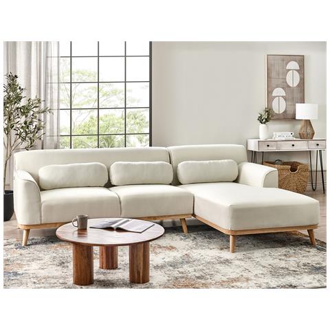 Divano Angolare 3 Posti Simos Tessuto Bianco Sporco Lato Sinistro - Foto 1