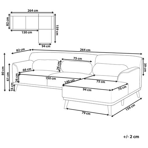 Divano Angolare 3 Posti Simos Tessuto Bianco Sporco Lato Sinistro - Foto 8