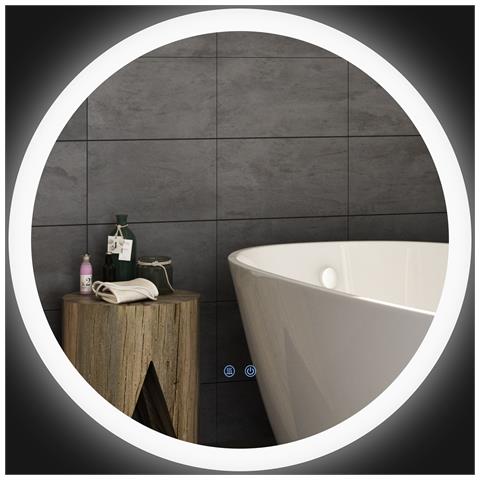 Specchio Bagno Led Antiappannamento Con 3 Colori E Luminosità Regolabile, In Metallo E Vetro, Ø70x3 Cm - Foto 1