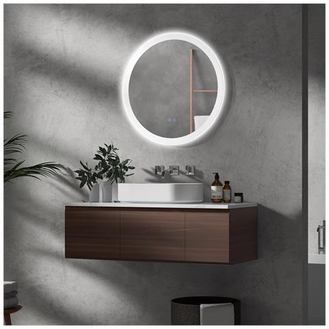 Specchio Bagno Led Antiappannamento Con 3 Colori E Luminosità Regolabile, In Metallo E Vetro, Ø70x3 Cm - Foto 2