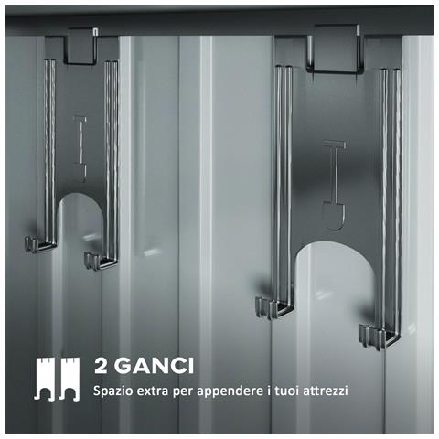 Casetta Da Giardino Porta Attrezzi Con 4 Finestre E 2 Ganci, In Acciaio Zincato, 195x122x181.5 Cm, Grigio - Foto 6