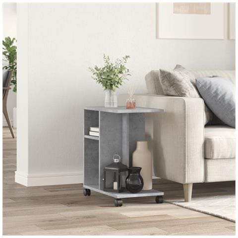 Tavolino Con Ruote Grigio Cemento 50x30x55 Cm Legno Multistrato - Foto 3