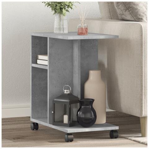 Tavolino Con Ruote Grigio Cemento 50x30x55 Cm Legno Multistrato - Foto 1