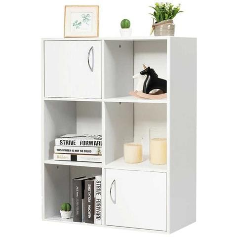 Mobile Libreria 6 Ripiani 2 Ante Scaffale in Legno MDF Design Moderno Bianco - Foto 1