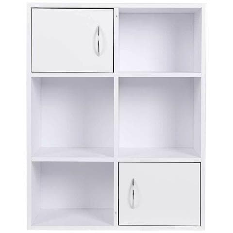 Mobile Libreria 6 Ripiani 2 Ante Scaffale in Legno MDF Design Moderno Bianco - Foto 2