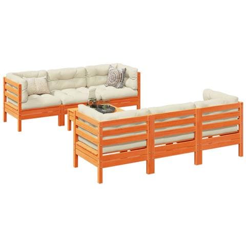 Set Divani Giardino 7 pz con Cuscini Marrone Cera Massello Pino - Foto 2