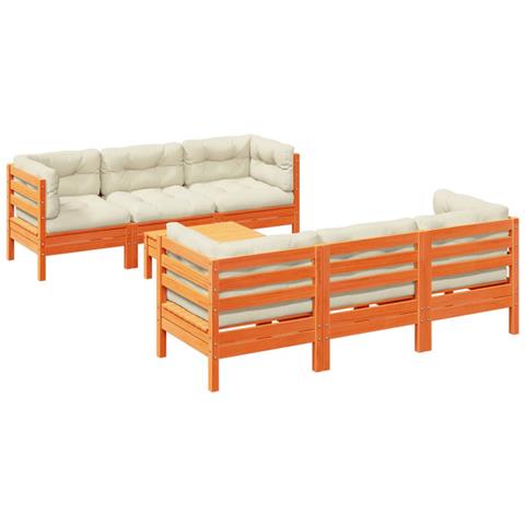 Set Divani Giardino 7 pz con Cuscini Marrone Cera Massello Pino - Foto 1