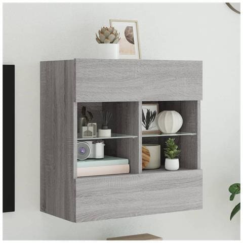 Mobile TV a Parete con Luci LED Grigio Sonoma 58,5x30x60,5 cm - Foto 2