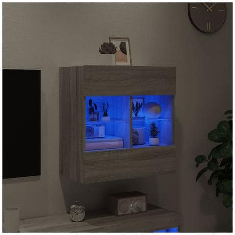 Mobile TV a Parete con Luci LED Grigio Sonoma 58,5x30x60,5 cm - Foto 10