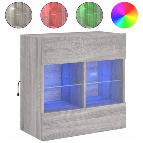 Mobile TV a Parete con Luci LED Grigio Sonoma 58,5x30x60,5 cm - Foto 1
