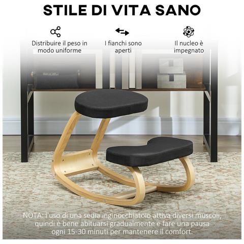 Sedia Inginocchiatoio con Movimento a Dondolo, in Tessuto Effetto Lino e Legno di Betulla, 50x73x55 cm, Nero - Foto 2