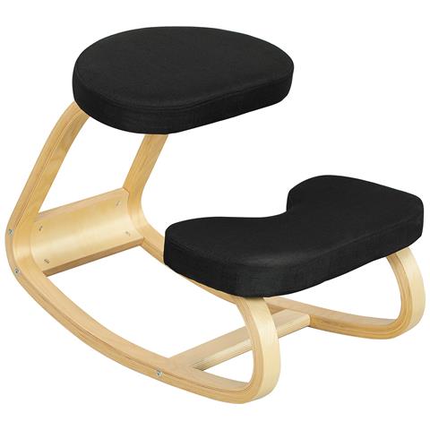 Sedia Inginocchiatoio con Movimento a Dondolo, in Tessuto Effetto Lino e Legno di Betulla, 50x73x55 cm, Nero - Foto 1