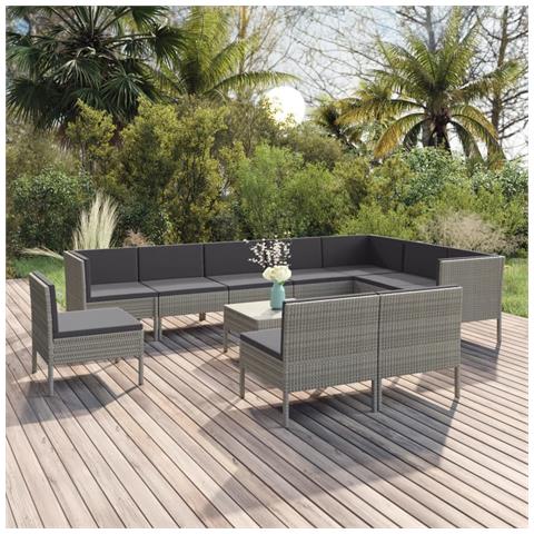 Set Divani Da Giardino 11 Pz Con Cuscini In Polyrattan Grigio - Foto 8