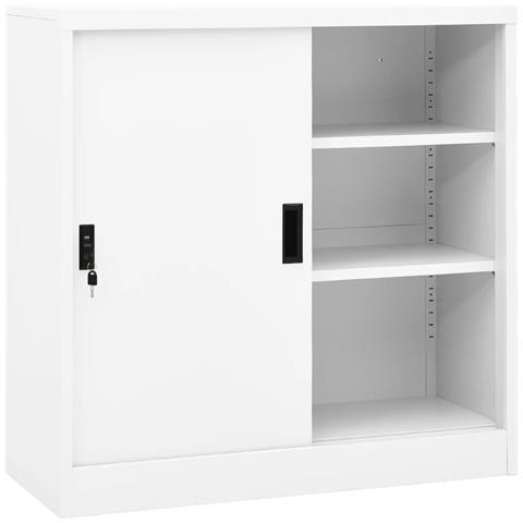 Armadio Per Ufficio Anta Scorrevole Bianco 90x40x90cm Acciaio - Foto 2