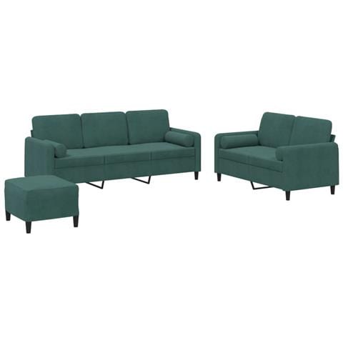 Set di Divani 3 pz con Cuscini Verde Scuro in Velluto - Foto 1