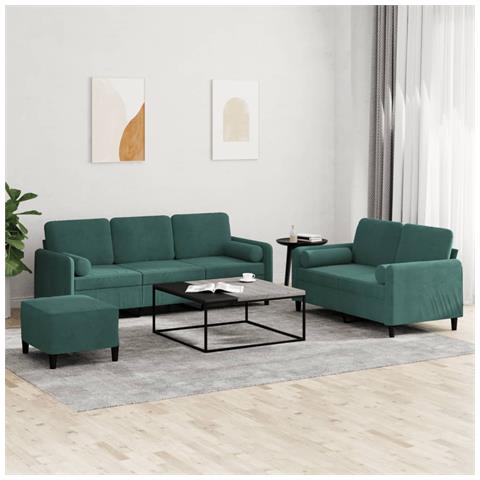 Set di Divani 3 pz con Cuscini Verde Scuro in Velluto - Foto 2